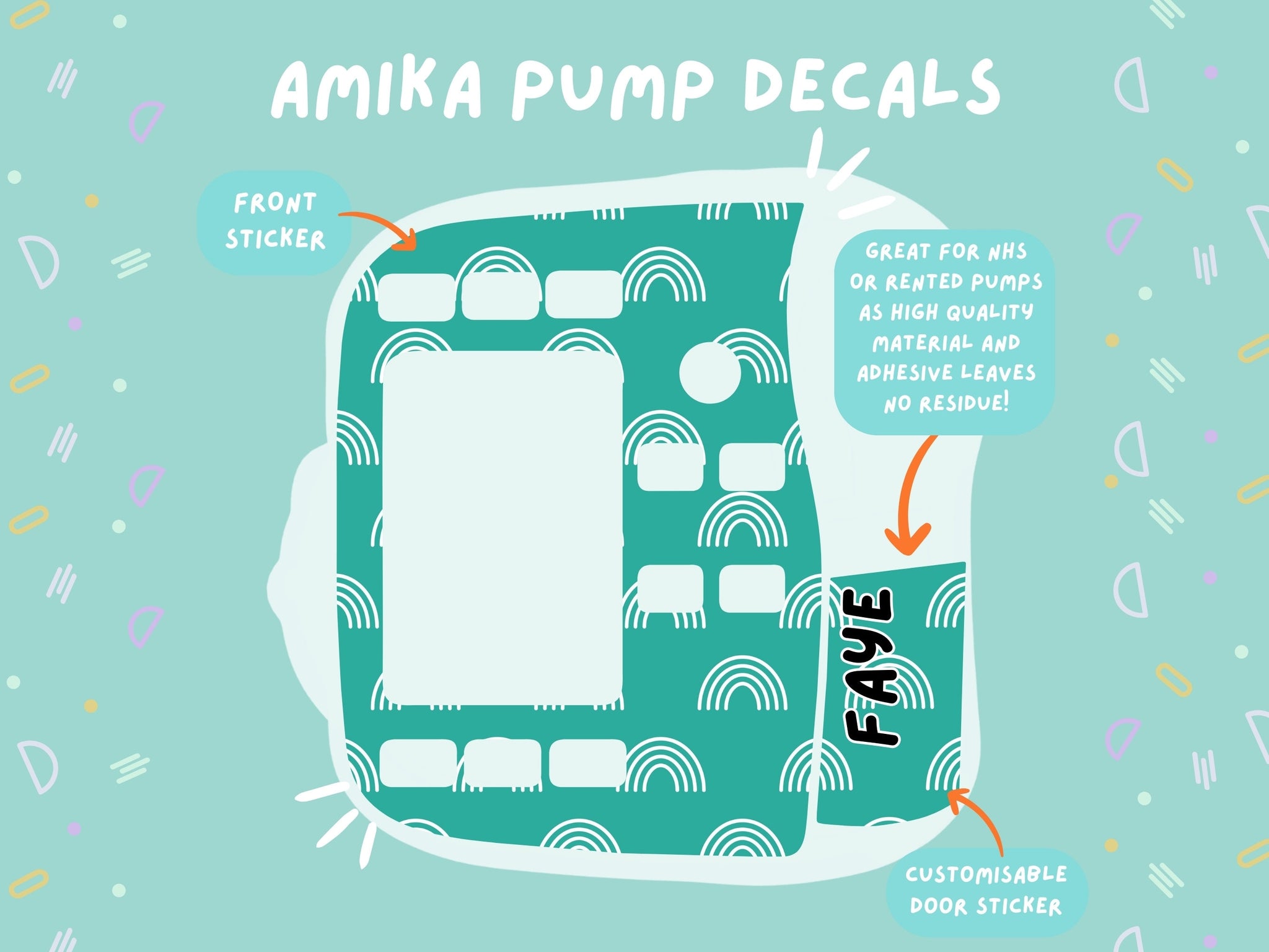 Amika Pump Sticker blue rainbows Tubie Life Feeding Pump Decal for Fresenius Amika tube feeding pumps