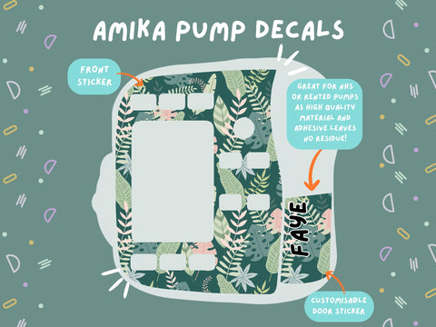 Amika Pump Sticker tropical leaves with pink Tubie Life Feeding Pump Decal for Fresenius Amika tube feeding pumps