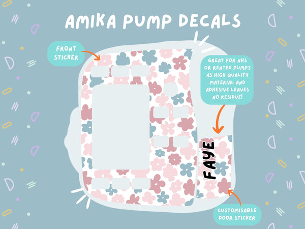 Amika Pump Sticker pink and blue flowers Tubie Life Feeding Pump Decal for Fresenius Amika tube feeding pumps