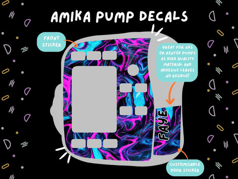 Amika Pump Sticker pink and blue neon effect Tubie Life Feeding Pump Decal for Fresenius Amika tube feeding pumps