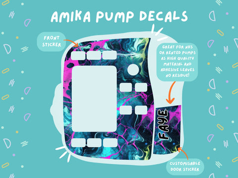 Amika Pump Sticker blue and pink neon effect Tubie Life Feeding Pump Decal for Fresenius Amika tube feeding pumps