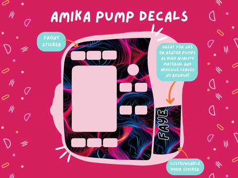 Amika Pump Sticker hot pink and blue neon effect Tubie Life Feeding Pump Decal for Fresenius Amika tube feeding pumps