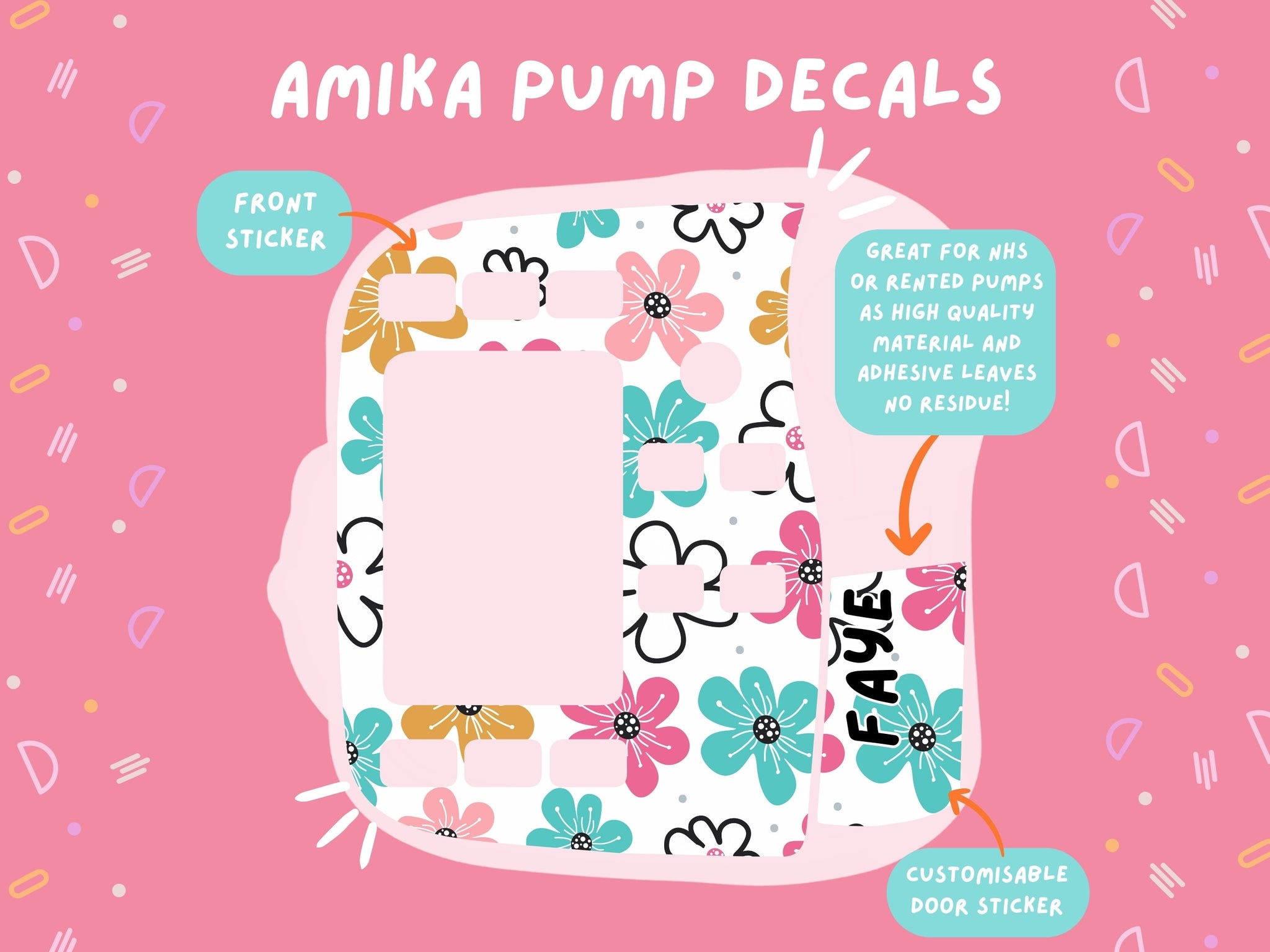 Amika Pump Sticker pastel flowers Tubie Life Feeding Pump Decal for Fresenius Amika tube feeding pumps