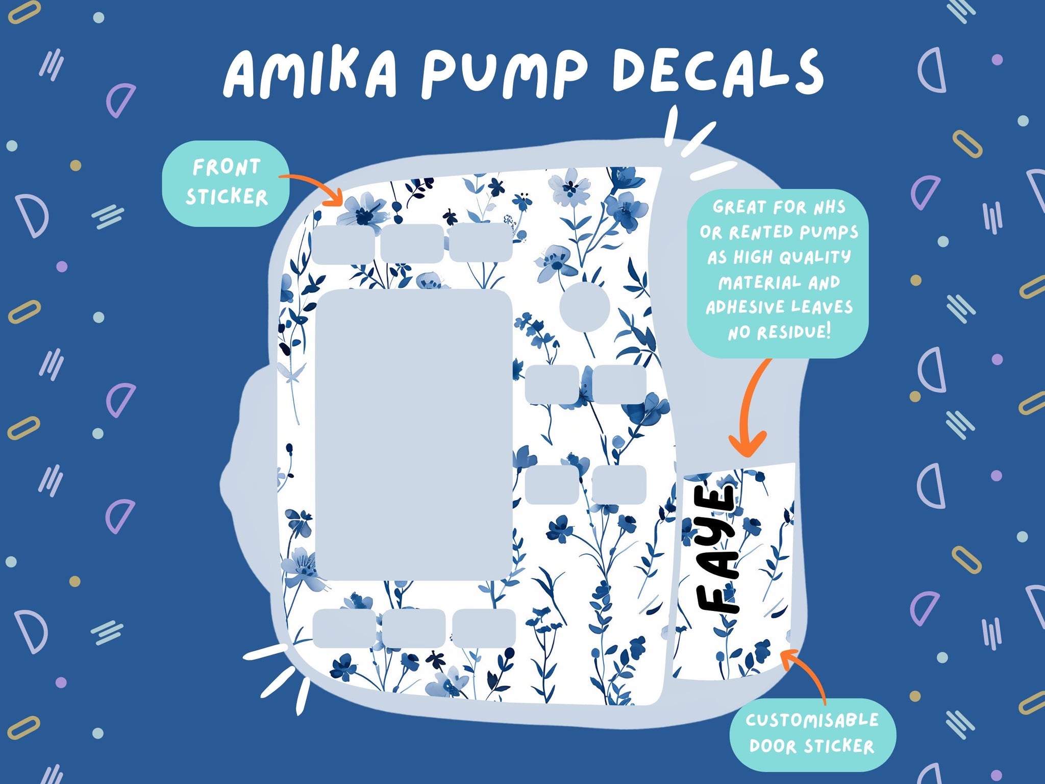 Amika Pump Sticker blue flower Tubie Life Feeding Pump Decal for Fresenius Amika tube feeding pumps