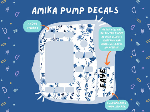 Amika Pump Sticker blue flower Tubie Life Feeding Pump Decal for Fresenius Amika tube feeding pumps