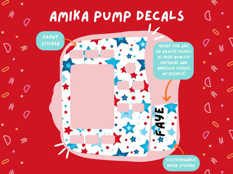 Amika Pump Sticker red and blue stars Tubie Life Feeding Pump Decal for Fresenius Amika tube feeding pumps