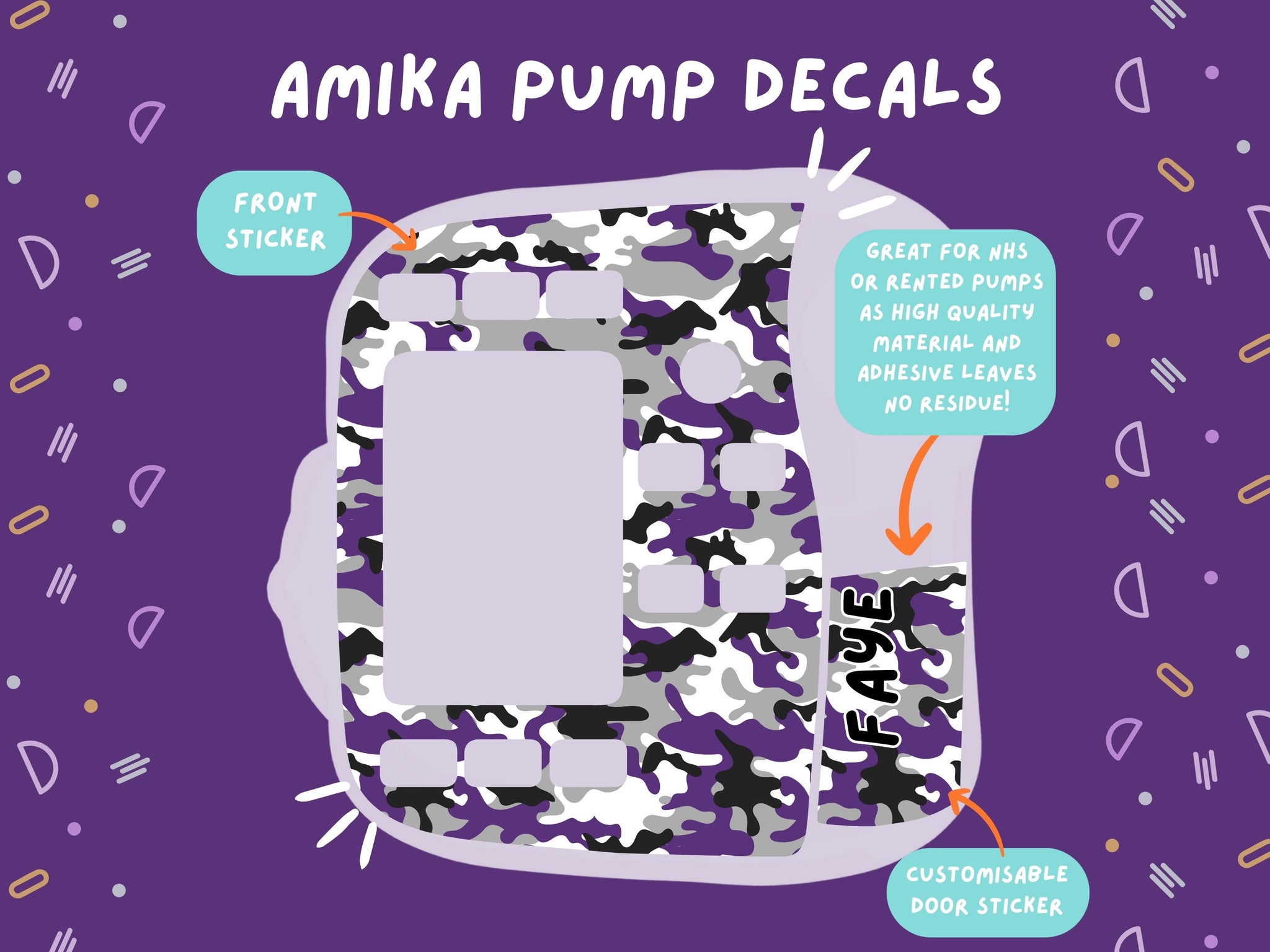 Amika Pump Sticker purple camouflage Tubie Life Feeding Pump Decal for Fresenius Amika tube feeding pumps