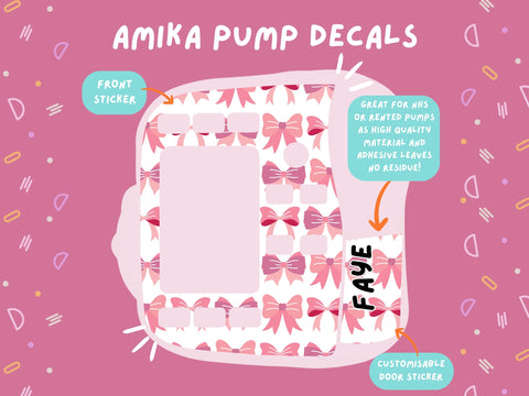 Amika Pump Sticker pink bows Tubie Life Feeding Pump Decal for Fresenius Amika tube feeding pumps