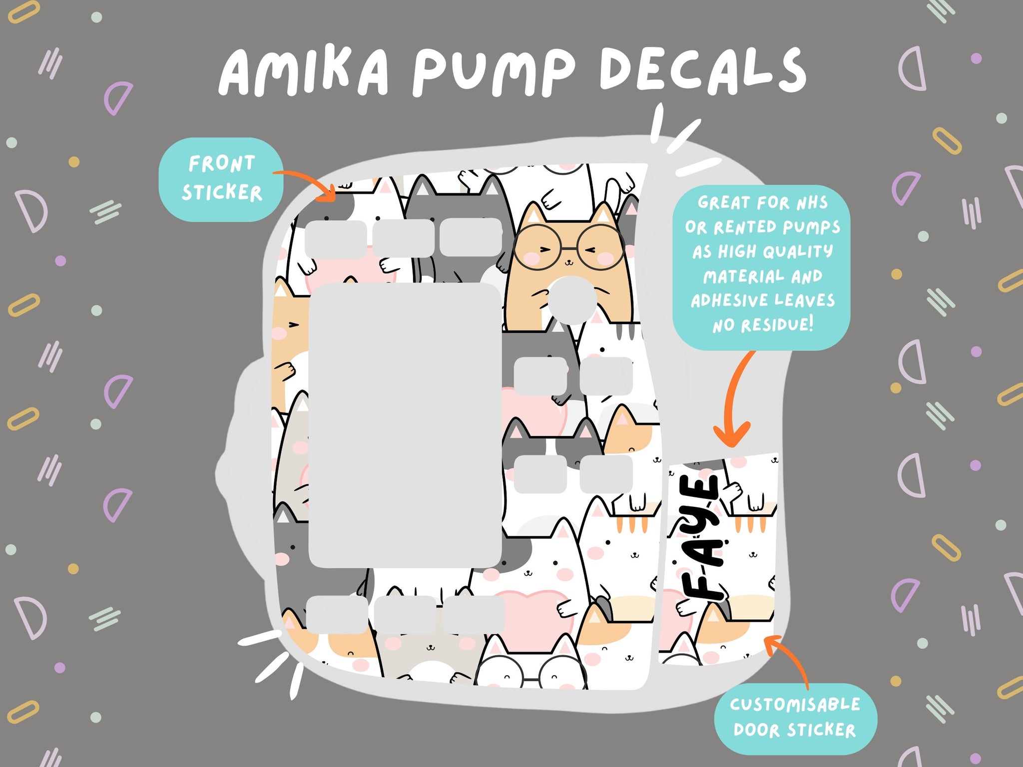 Amika Pump Sticker cats Tubie Life Feeding Pump Decal for Fresenius Amika tube feeding pumps