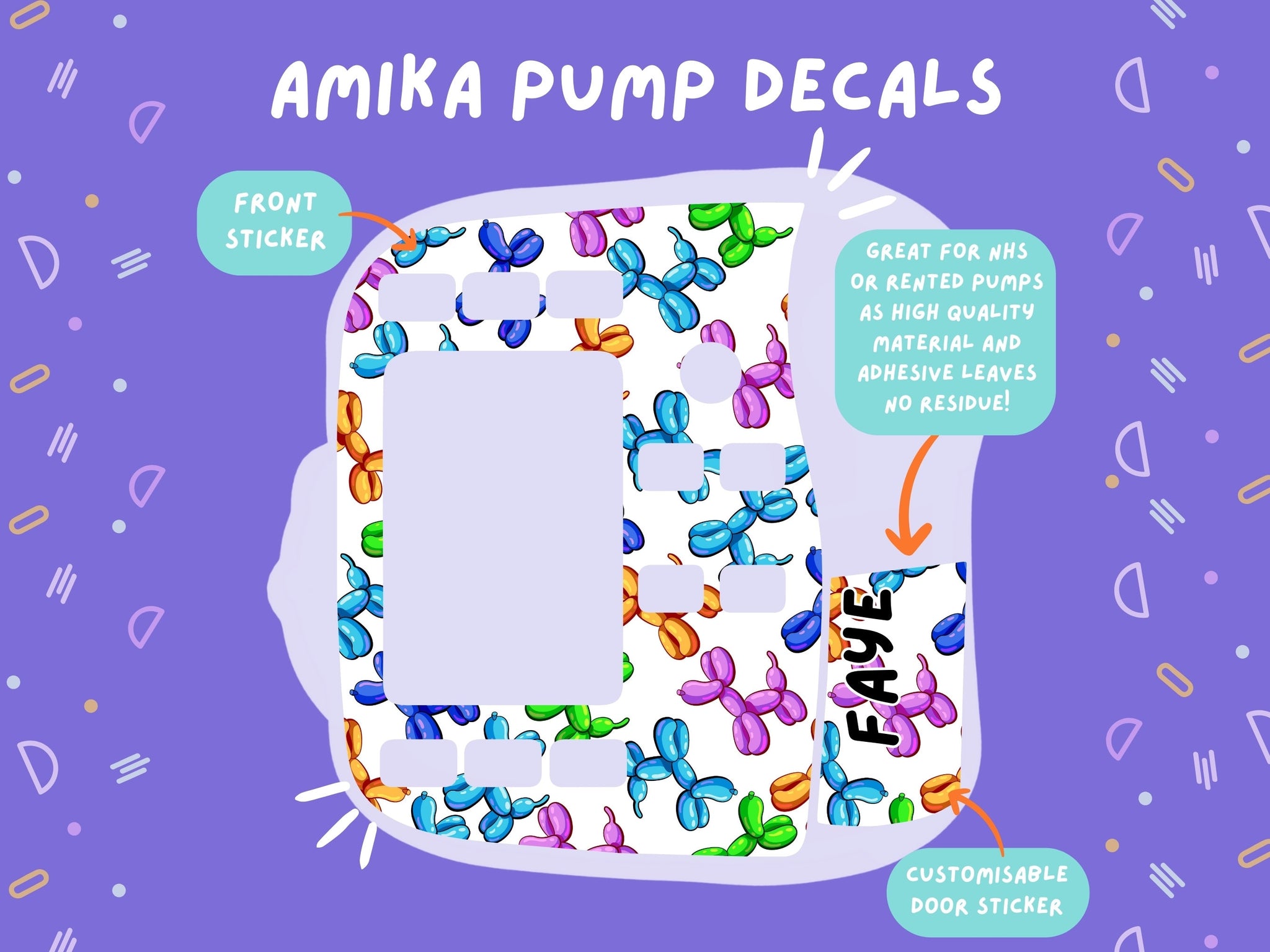 Amika Pump Sticker balloon dogs Tubie Life Feeding Pump Decal for Fresenius Amika tube feeding pumps