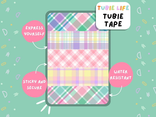 TUBIE TAPE Tubie Life pastel plaid ng tube tape for feeding tubes and other tubing