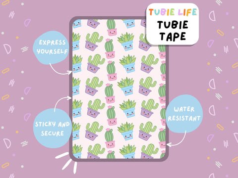 TUBIE TAPE Tubie Life pink cactus ng tube tape for feeding tubes and other tubing Full Sheet