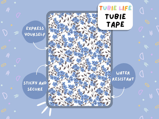 TUBIE TAPE Tubie Life blue flower ng tube tape for feeding tubes and other tubing Full Sheet