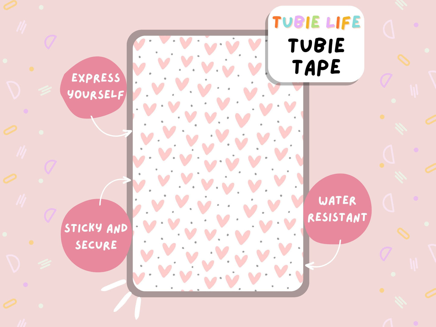 TUBIE TAPE Tubie Life heart dots ng tube tape for feeding tubes and other tubing Full Sheet