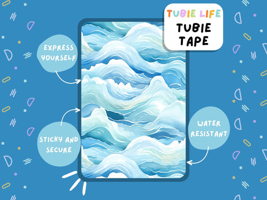 TUBIE TAPE Tubie Life blue waves ng tube tape for feeding tubes and other tubing Full Sheet