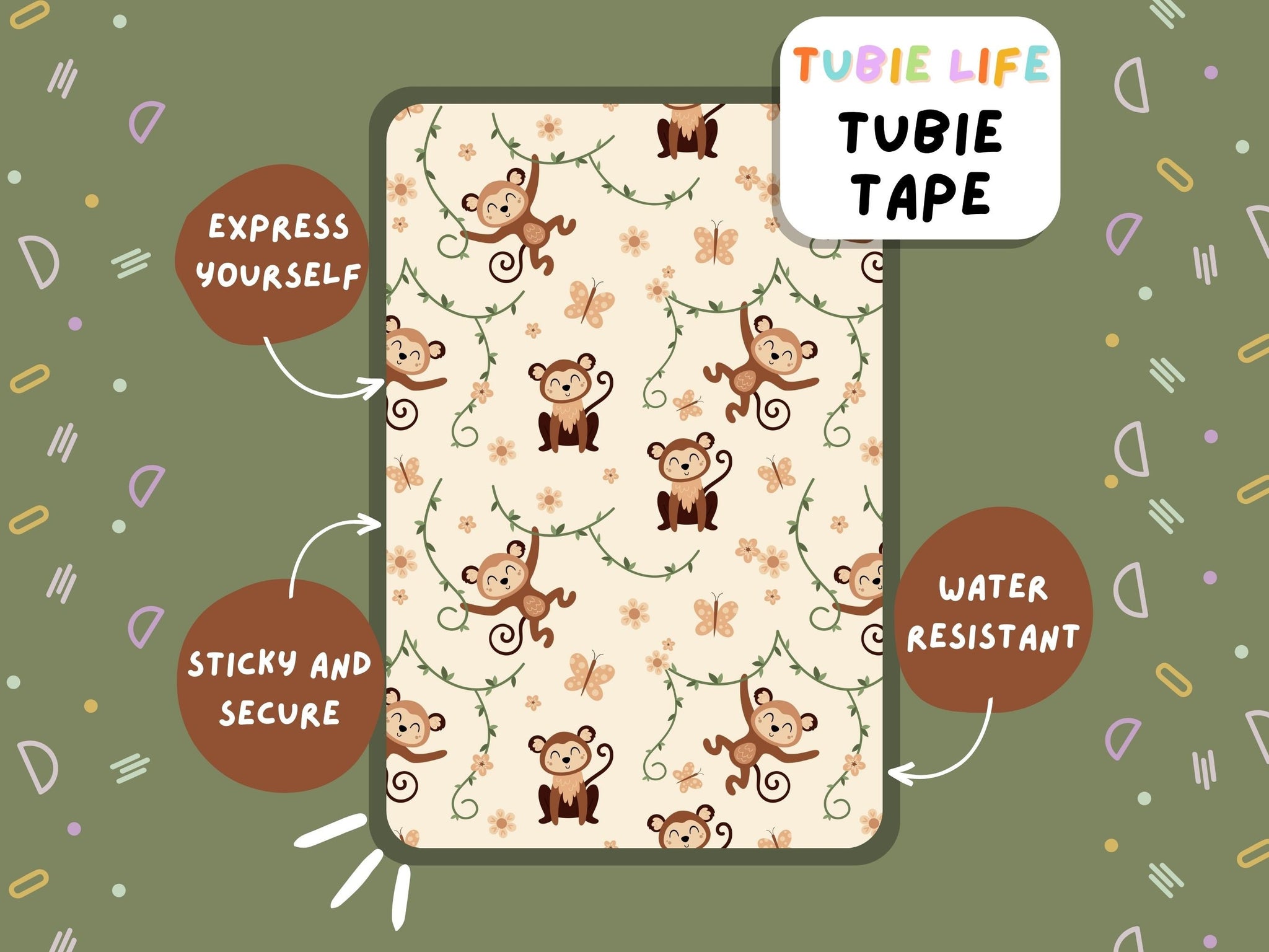 TUBIE TAPE Tubie Life monkey ng tube tape for feeding tubes and other tubing Full Sheet