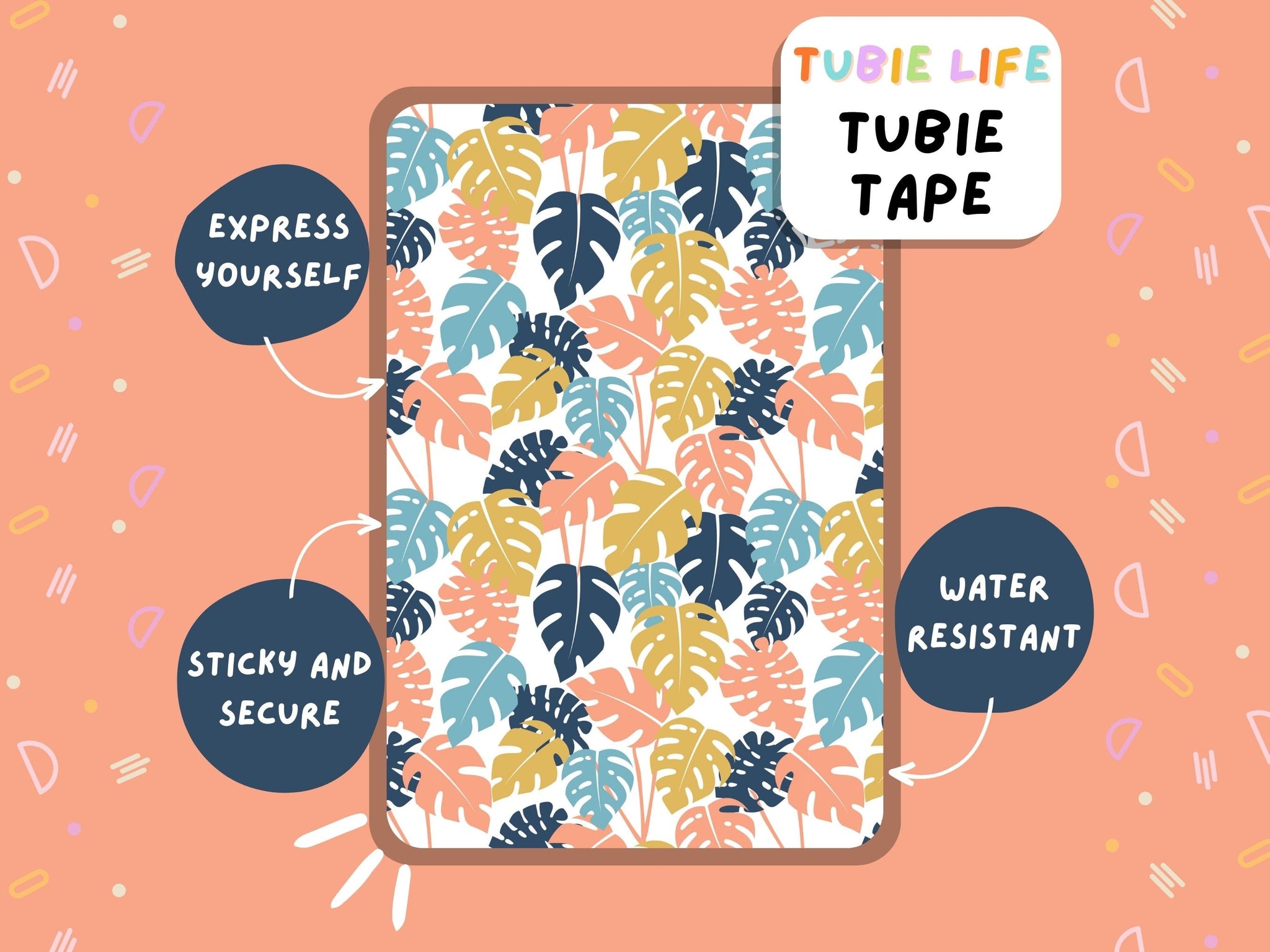 TUBIE TAPE Tubie Life tropical colour leaf ng tube tape for feeding tubes and other tubing Full Sheet