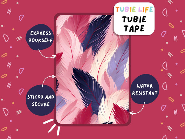 TUBIE TAPE Tubie Life pink feather ng tube tape for feeding tubes and other tubing Full Sheet