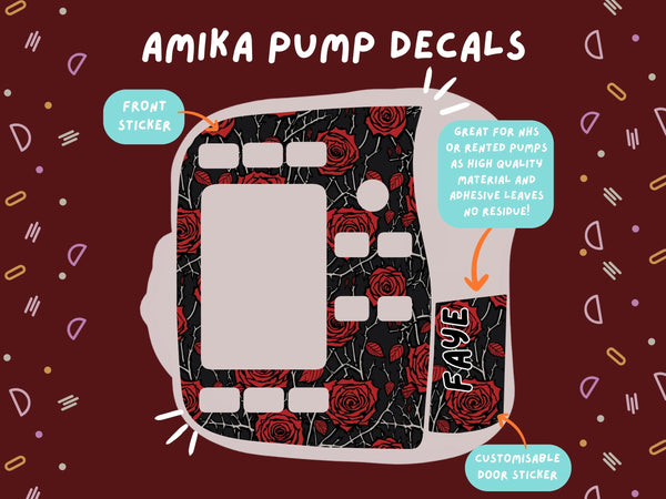 Amika Pump Sticker dark roses Tubie Life Feeding Pump Decal for Fresenius Amika tube feeding pumps