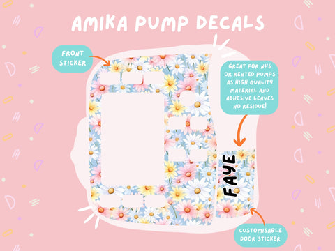 Amika Pump Sticker pink blue and yellow flowers Tubie Life Feeding Pump Decal for Fresenius Amika tube feeding pumps