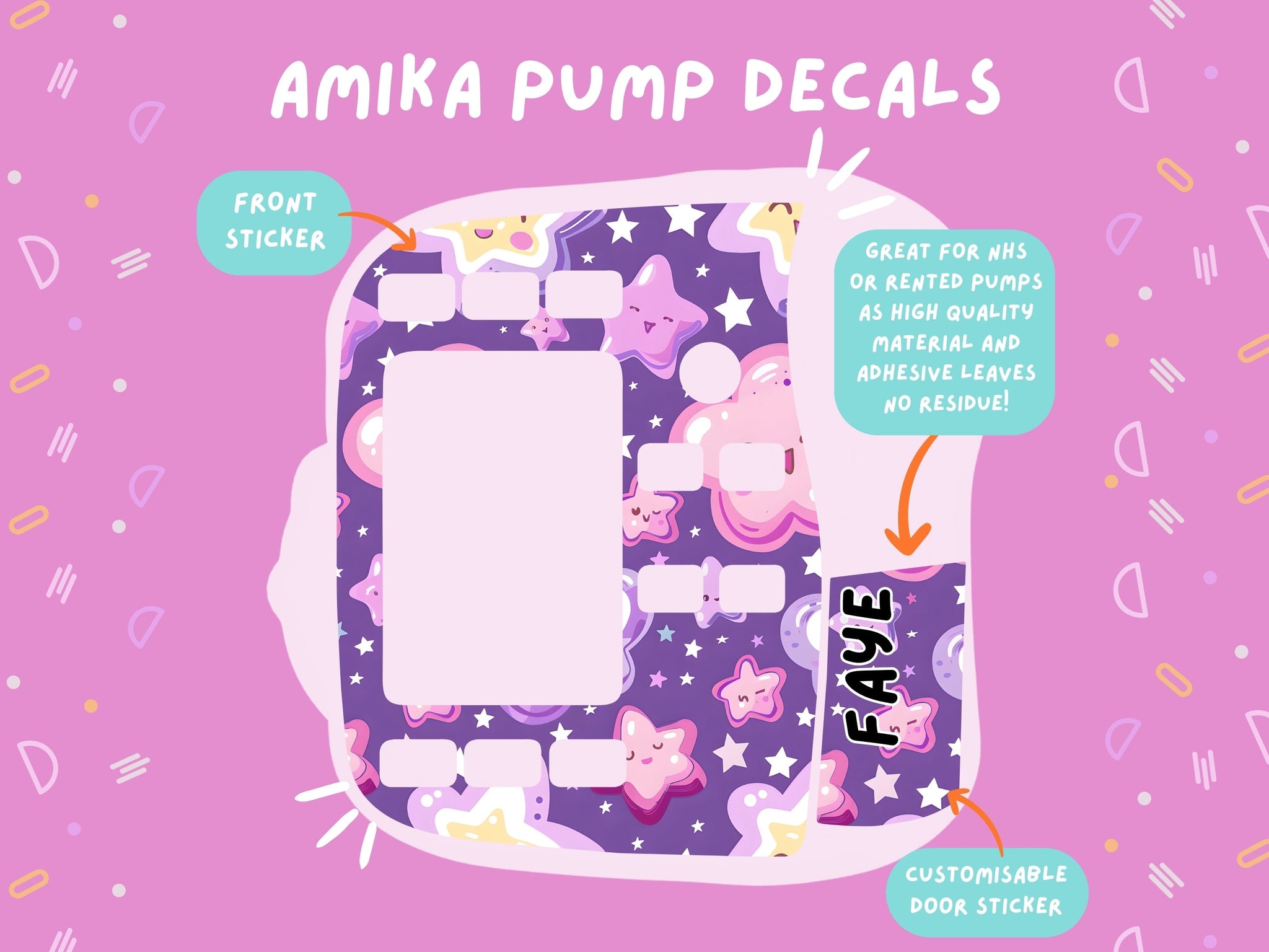 Amika Pump Sticker pink and purple stars Tubie Life Feeding Pump Decal for Fresenius Amika tube feeding pumps