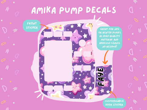 Amika Pump Sticker pink and purple stars Tubie Life Feeding Pump Decal for Fresenius Amika tube feeding pumps