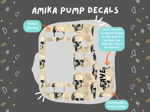 Amika Pump Sticker skulls Tubie Life Feeding Pump Decal for Fresenius Amika tube feeding pumps