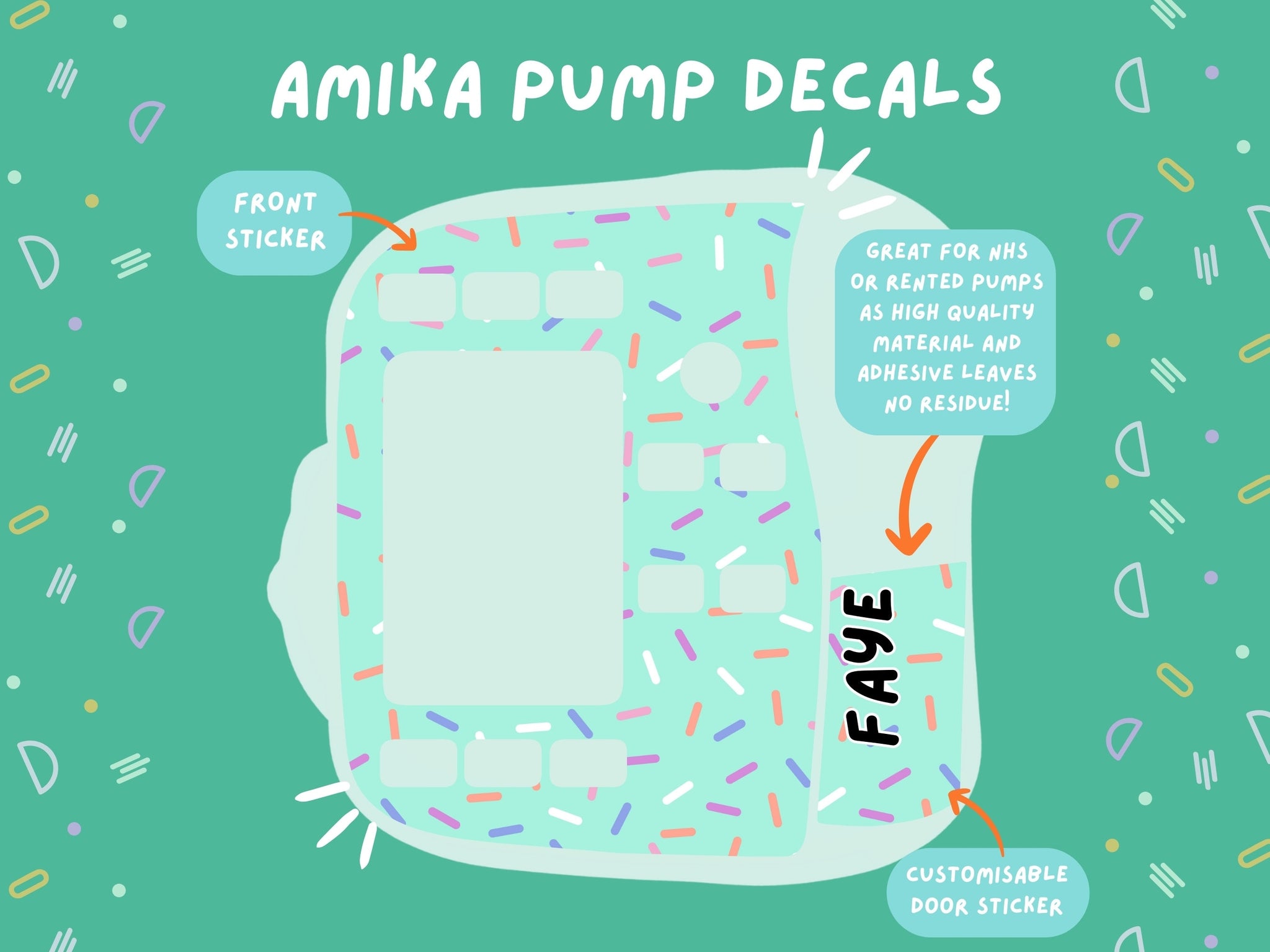 Amika Pump Sticker green/blue sprinkle Tubie Life Feeding Pump Decal for Fresenius Amika tube feeding pumps