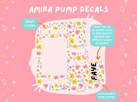 Amika Pump Sticker yellow pink and blue flowers Tubie Life Feeding Pump Decal for Fresenius Amika tube feeding pumps