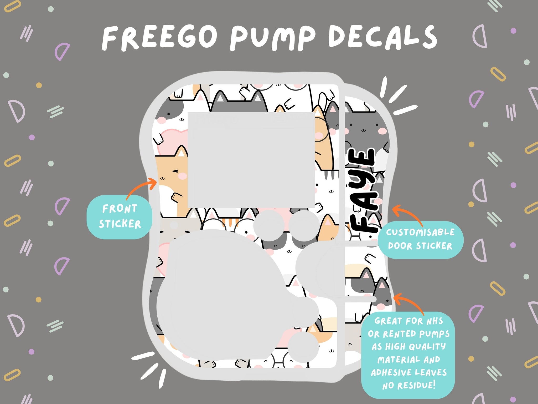 FreeGo Pump Sticker cats Tubie Life Feeding Pump Decal for Abbott FreeGo tube feeding pumps