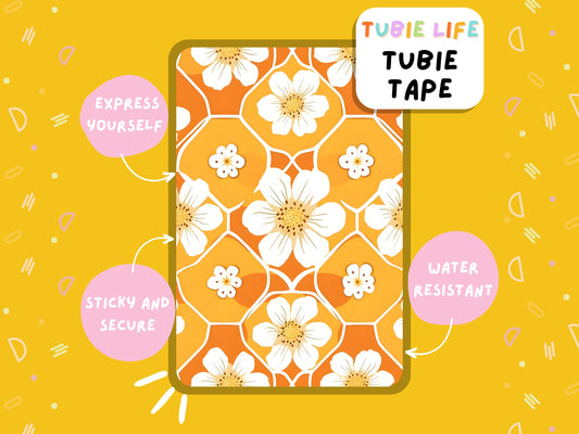 TUBIE TAPE Tubie Life ng tube tape for feeding tubes and other tubing Full Sheet orange flower