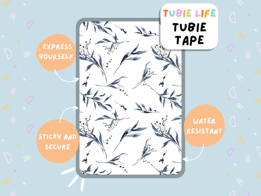 TUBIE TAPE Tubie Life ng tube tape for feeding tubes and other tubing Full Sheet pale blue leaf