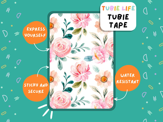 TUBIE TAPE Tubie Life ng tube tape for feeding tubes and other tubing Full Sheet pale pink floral