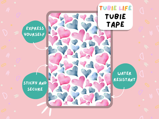 TUBIE TAPE Tubie Life ng tube tape for feeding tubes and other tubing Full Sheet pink and blue hearts