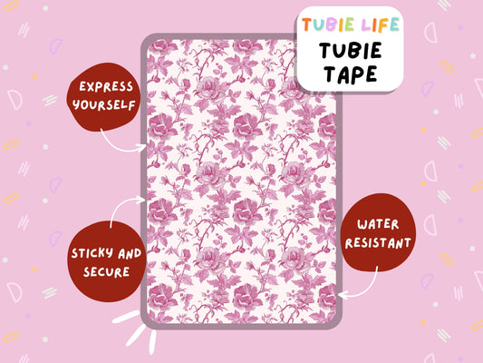 TUBIE TAPE Tubie Life ng tube tape for feeding tubes and other tubing Full Sheet pink floral