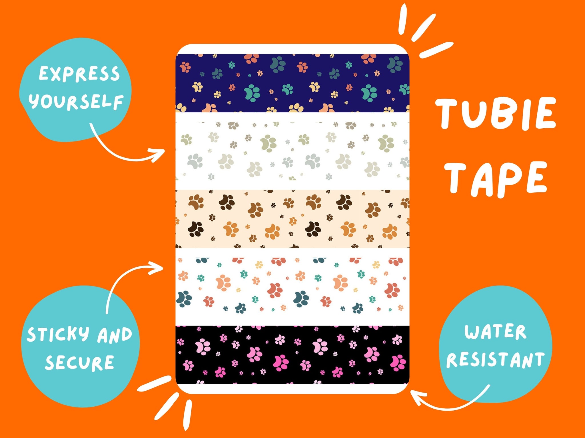 Tubie Tape PAW PRINT TUBIE Tape  multi  Tubie Life  ng tube tape