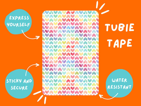 HEART WATERCOLOUR TUBIE Tape - full sheet | Tubie Life ng tube tape
