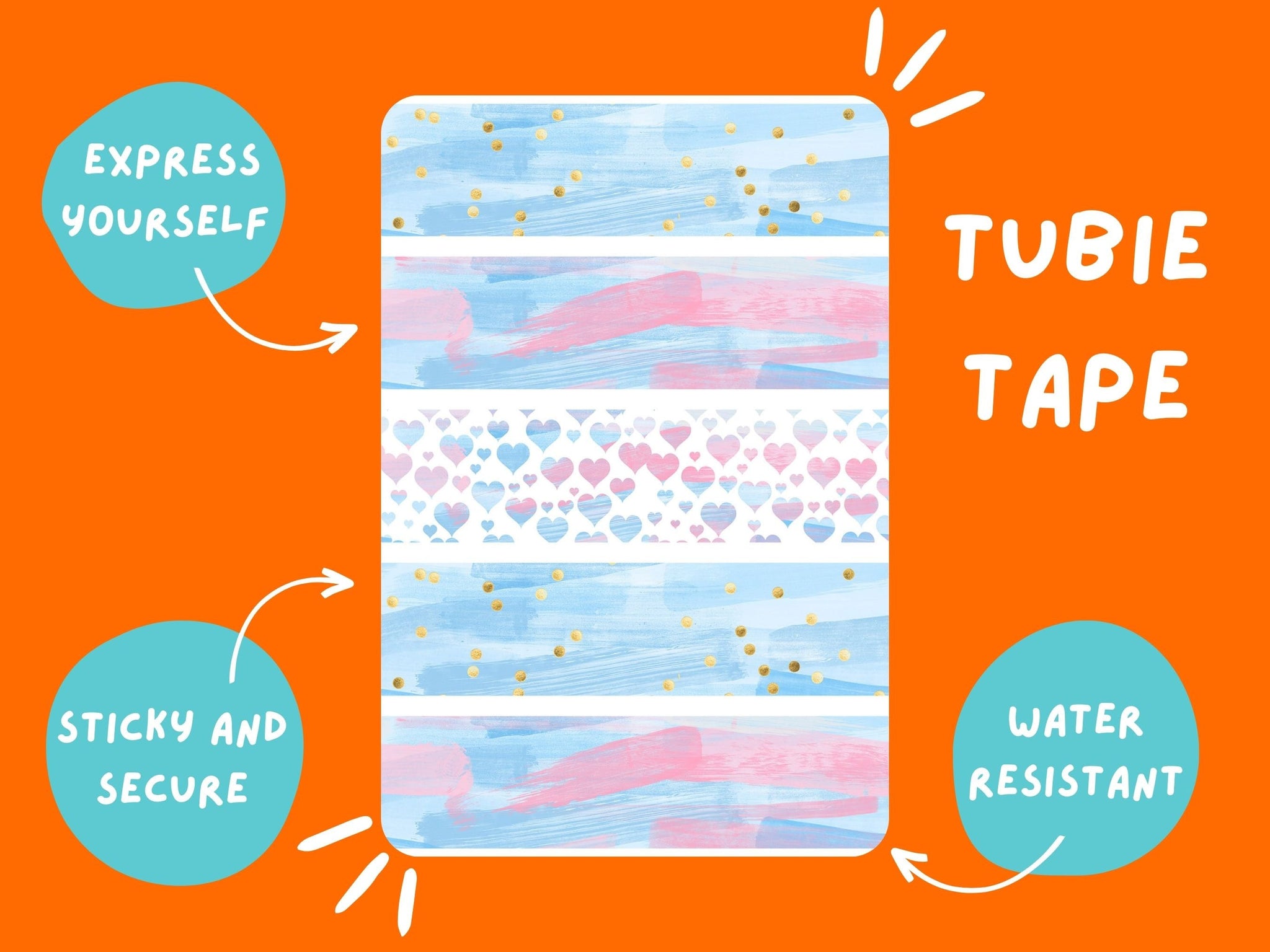 TUBIE TAPE pink and blue hearts Tubie Life ng tube tape