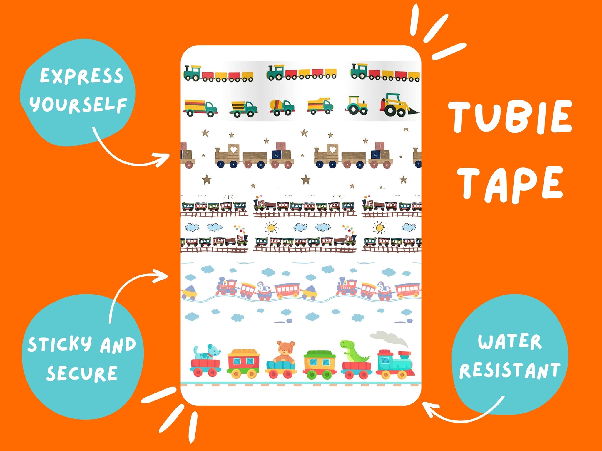 Tubie Tape TRAINS TUBIE TAPE  multi  Tubie Life  ng tube tape